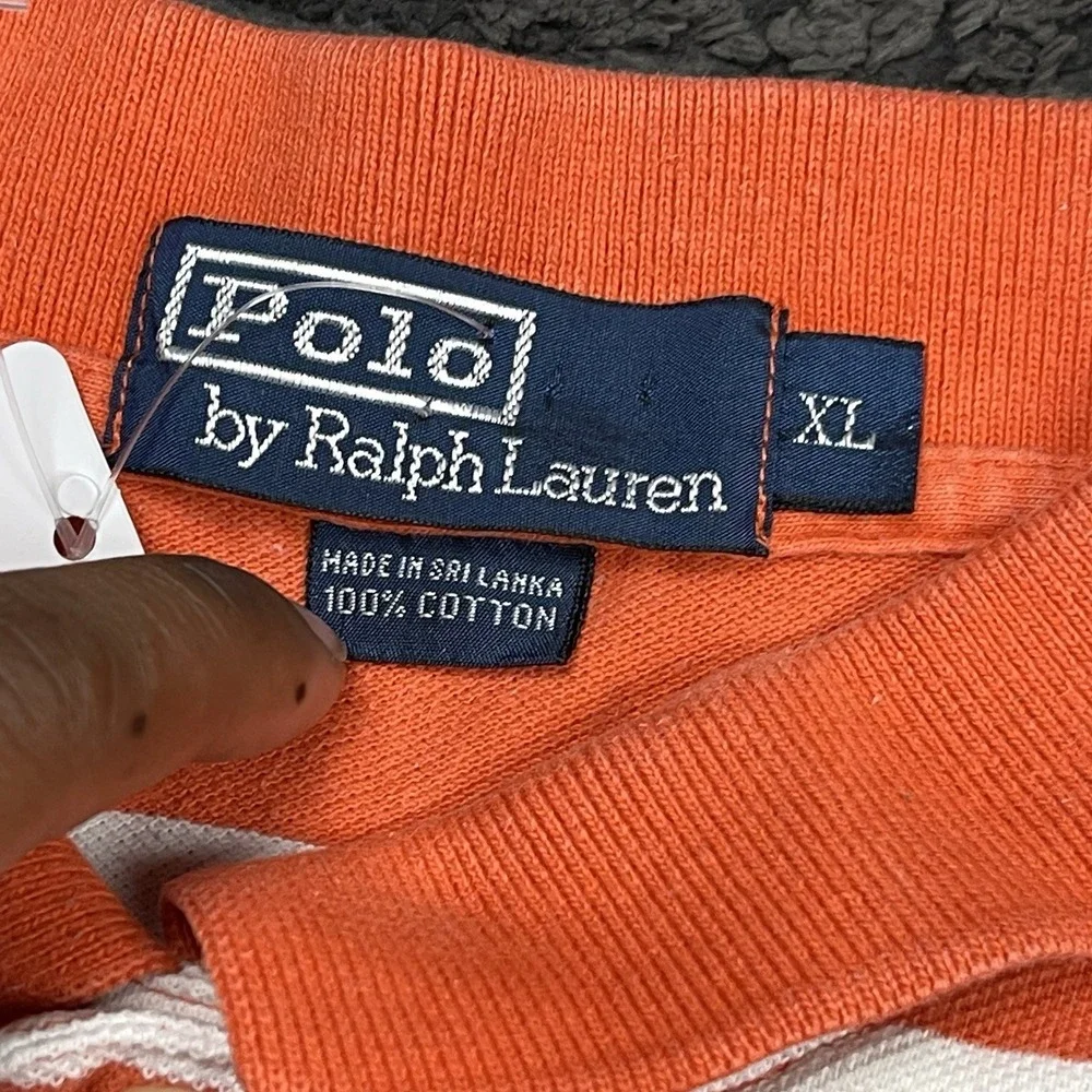 Polo Ralph Lauren Men's XL‎ Orange White Striped Short Sleeve Polo Shirt Cotton